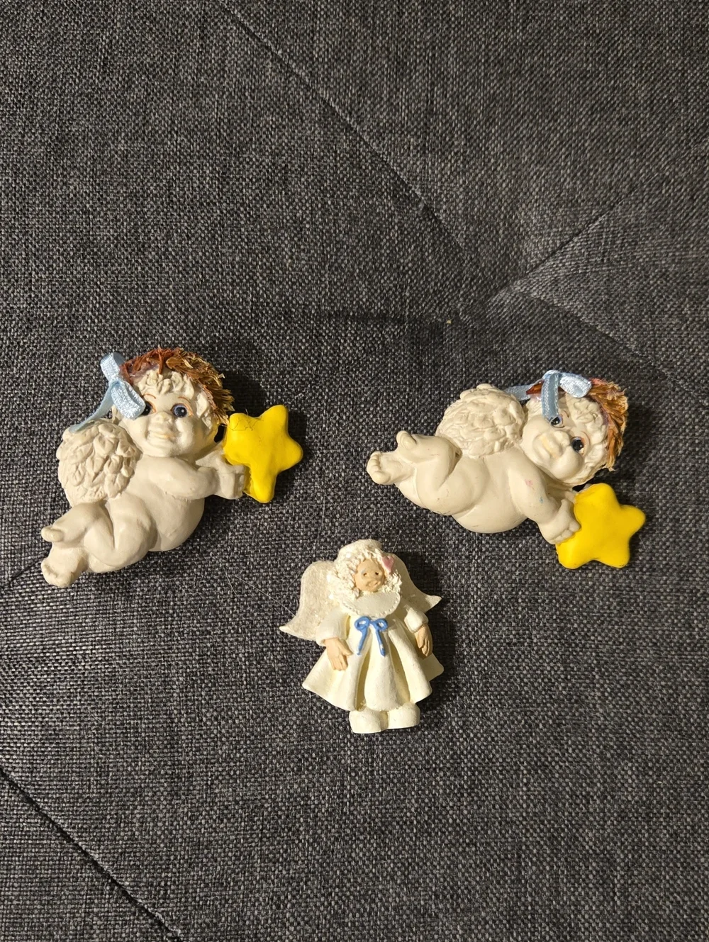 MINT*Cherub Angel Pin Set in Cream and Yellow with Blue Ribbon Accent